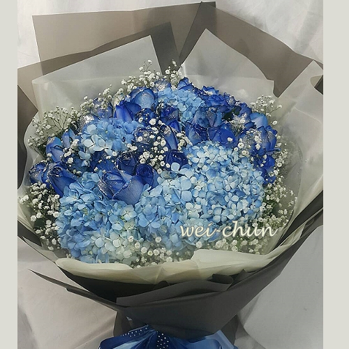 藍色海洋 玫瑰花束 ,求婚花束